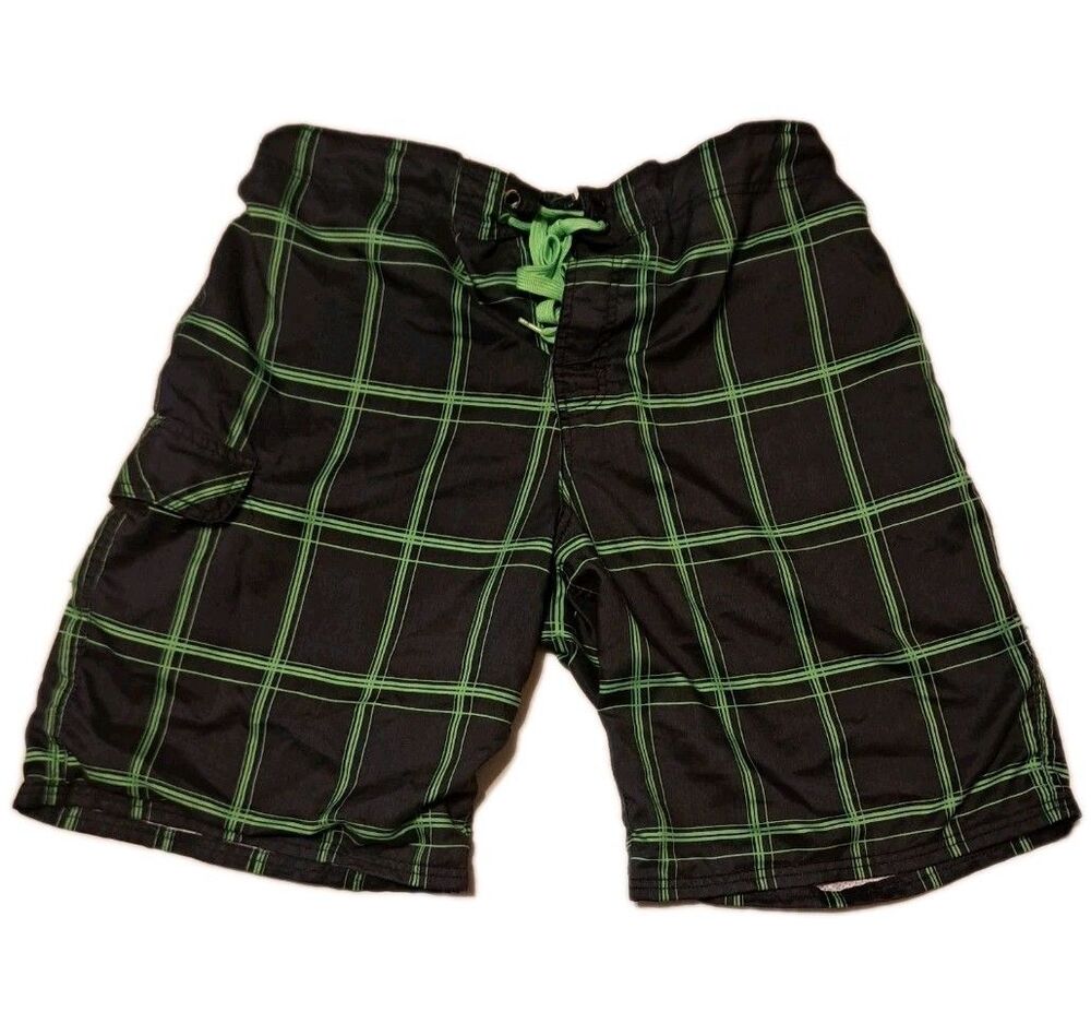 OP Board Shorts Men’s Large 36-38 Black Green Swim Trunks Surf Skate Beachwear